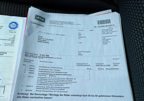 Seat Leon cena 59900 przebieg: 174000, rok produkcji 2017 z Szamotuły małe 497